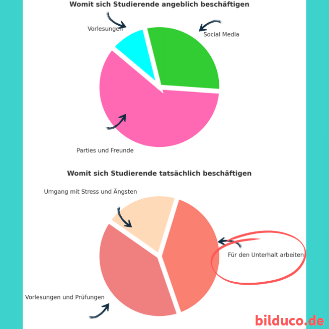 Tortendiagramme zeigen Themen von Studierenden